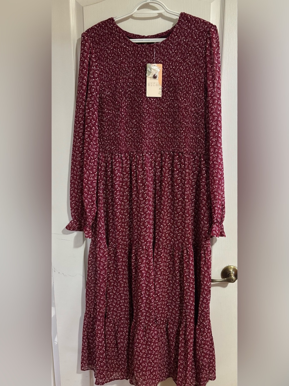 Smocked Burgundy Floral Maxi Dress by